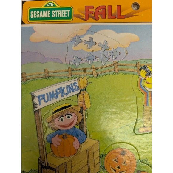 Vintage Sesame Street Fall Themed Frame Puzzle Merrigold Press Big Bird 1991 - Picture 3 of 6